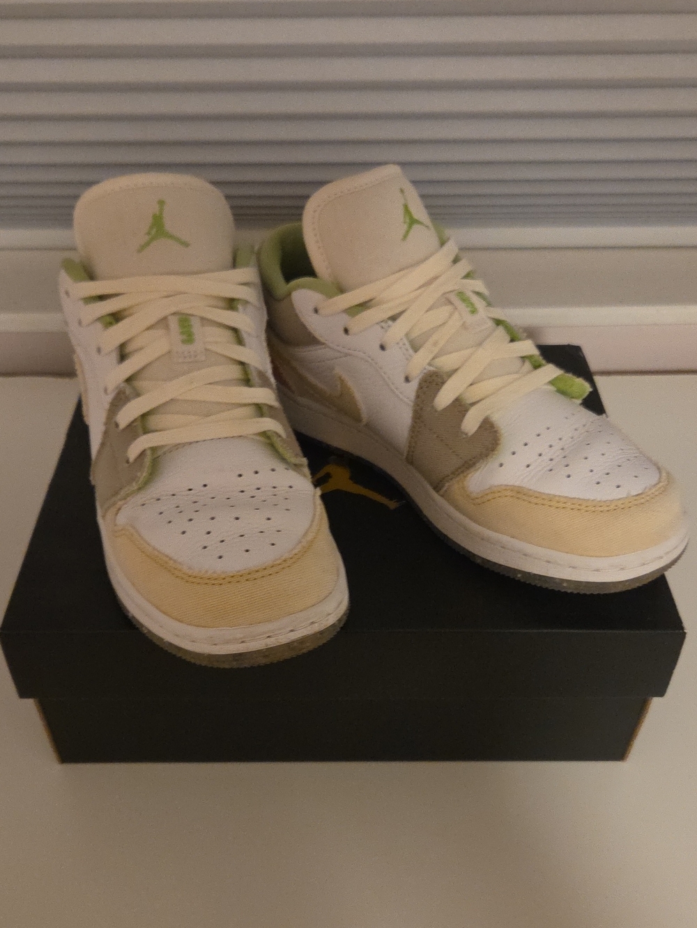 Nike Air Jordan 1 Low - White with Green,Yellow,and Pink Accents